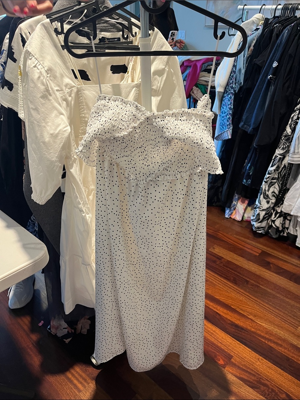 Sugarlips White Polka Dot Off-Shoulder Midi Dress